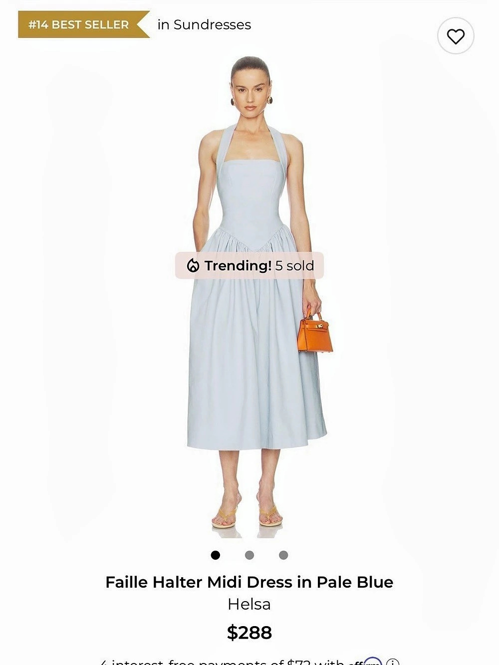 Helsa Faille Halter Midi Dress in Blue brand new XS